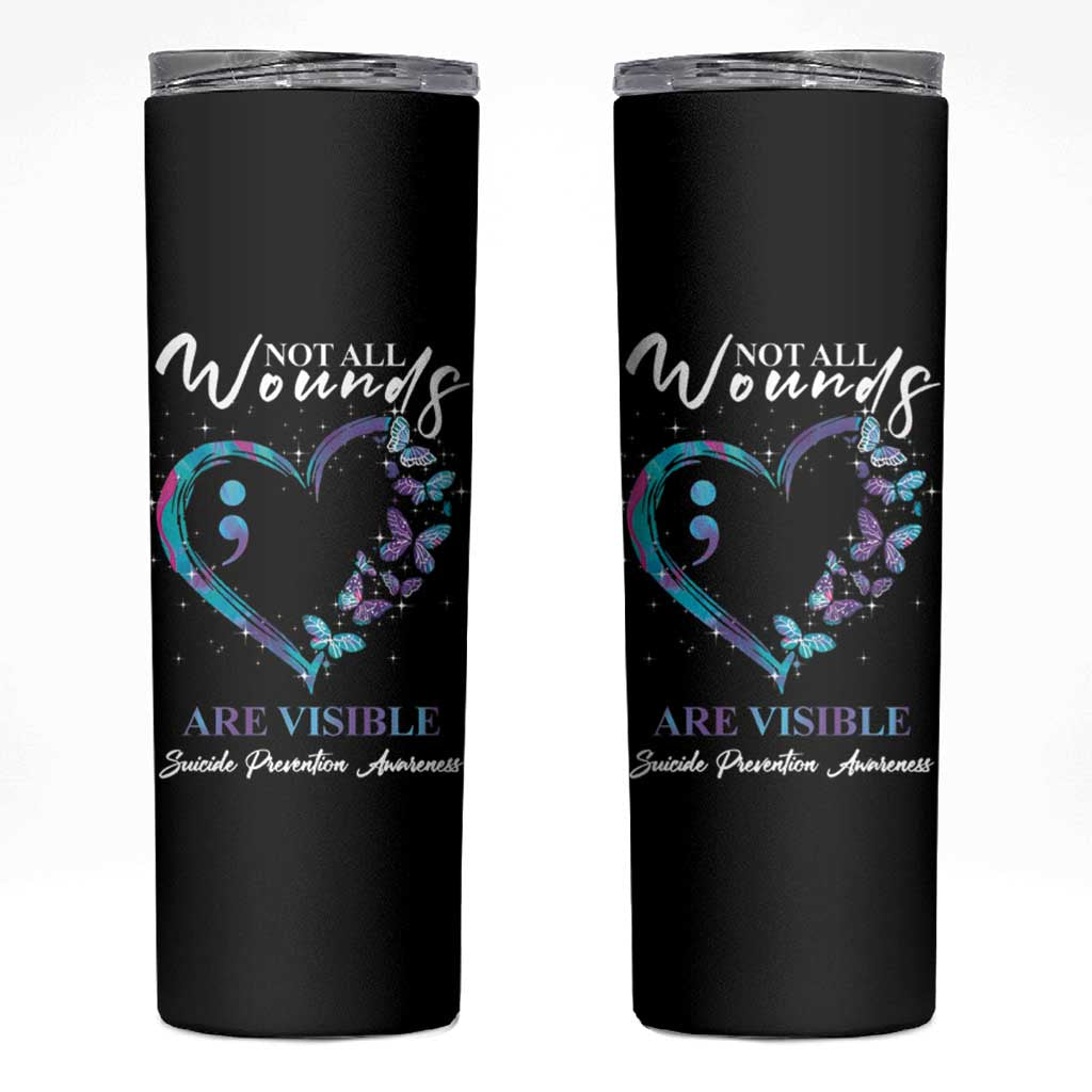 Suicide Prevention Awareness Skinny Tumbler Teal Purple Semicolon Butterfly Not All Wounds Are Visible Mental Health - Wonder Print Shop
