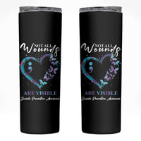 Suicide Prevention Awareness Skinny Tumbler Teal Purple Semicolon Butterfly Not All Wounds Are Visible Mental Health - Wonder Print Shop