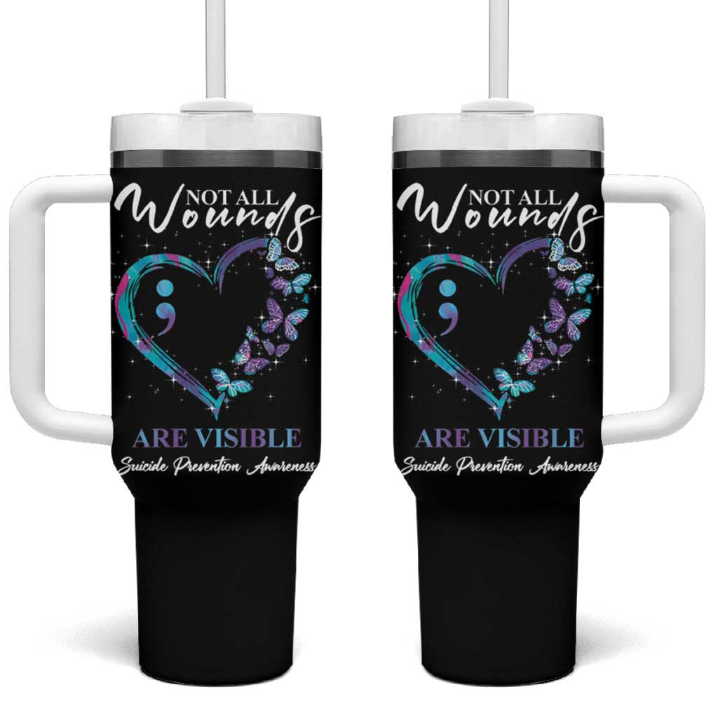 Suicide Prevention Awareness Tumbler With Handle Teal Purple Semicolon Butterfly Not All Wounds Are Visible Mental Health - Wonder Print Shop