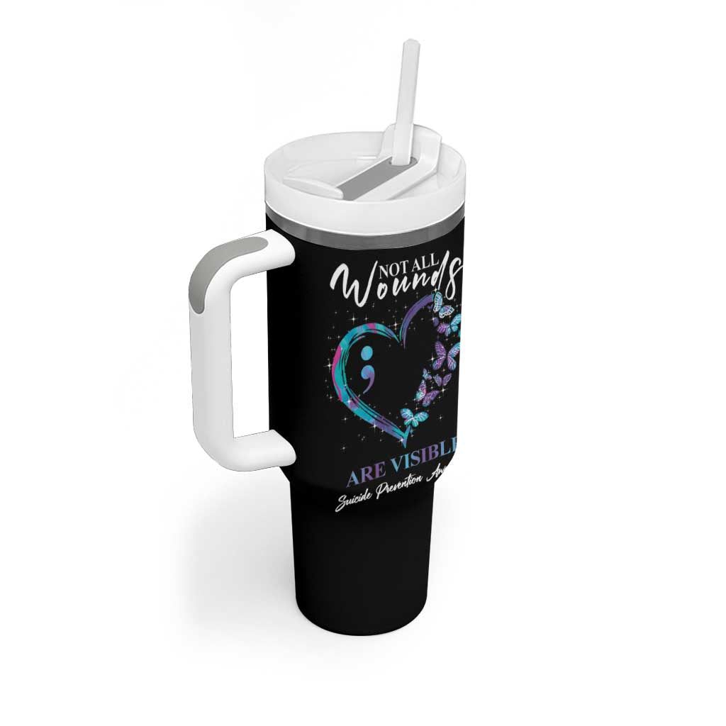 Suicide Prevention Awareness Tumbler With Handle Teal Purple Semicolon Butterfly Not All Wounds Are Visible Mental Health - Wonder Print Shop