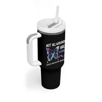 Suicide Prevention Awareness Tumbler With Handle Teal Purple Ribbon Butterfly Not All Wounds Are Visible Mental Health - Wonder Print Shop