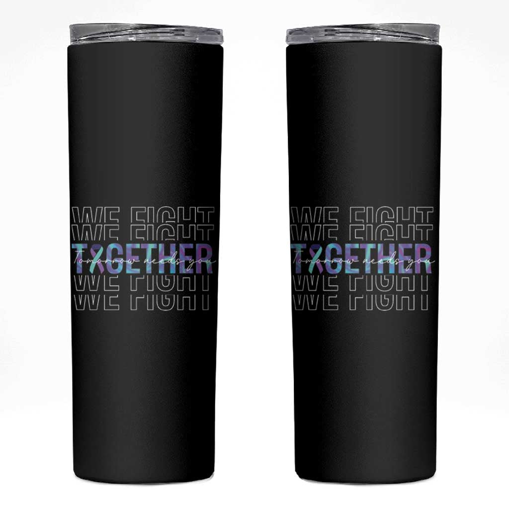 Suicide Prevention Awareness Skinny Tumbler Teal Purple Ribbon We Fight Together Mental Health - Wonder Print Shop