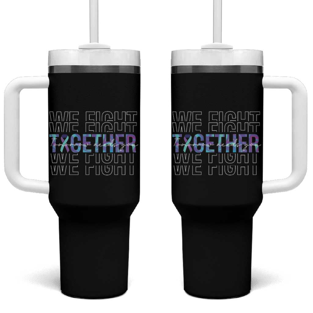 Suicide Prevention Awareness Tumbler With Handle Teal Purple Ribbon We Fight Together Mental Health - Wonder Print Shop