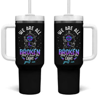 Suicide Prevention Awareness Tumbler With Handle Teal Purple Ribbon Semicolon Stay Tomorrow Needs You Warrior Therapist Psychologist - Wonder Print Shop