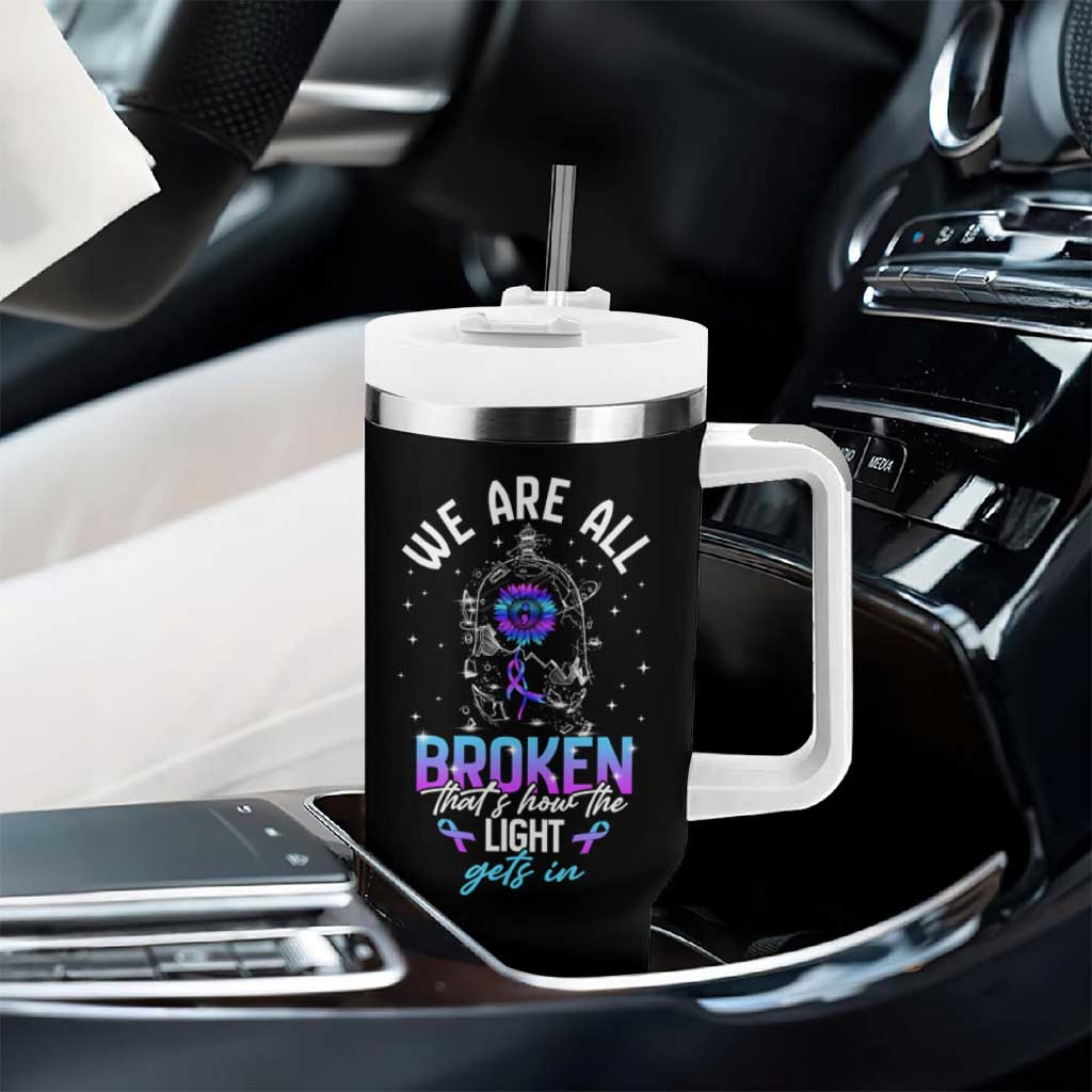 Suicide Prevention Awareness Tumbler With Handle Teal Purple Ribbon Semicolon Stay Tomorrow Needs You Warrior Therapist Psychologist - Wonder Print Shop