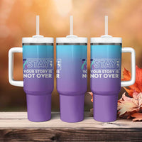 Suicide Prevention Awareness Tumbler With Handle Teal Purple Ribbon Semicolon Stay Your Story Is Not Over - Wonder Print Shop