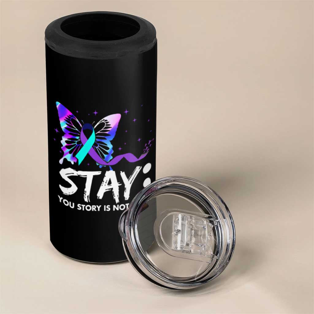 Suicide Prevention Awareness 4 in 1 Can Cooler Tumbler Teal Purple Ribbon Sunflower We Are All Broken That's How the Light Gets In Therapist Psychologist - Wonder Print Shop