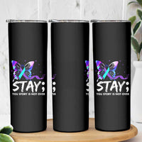 Suicide Prevention Awareness Skinny Tumbler Teal Purple Ribbon Sunflower We Are All Broken That's How the Light Gets In Therapist Psychologist - Wonder Print Shop