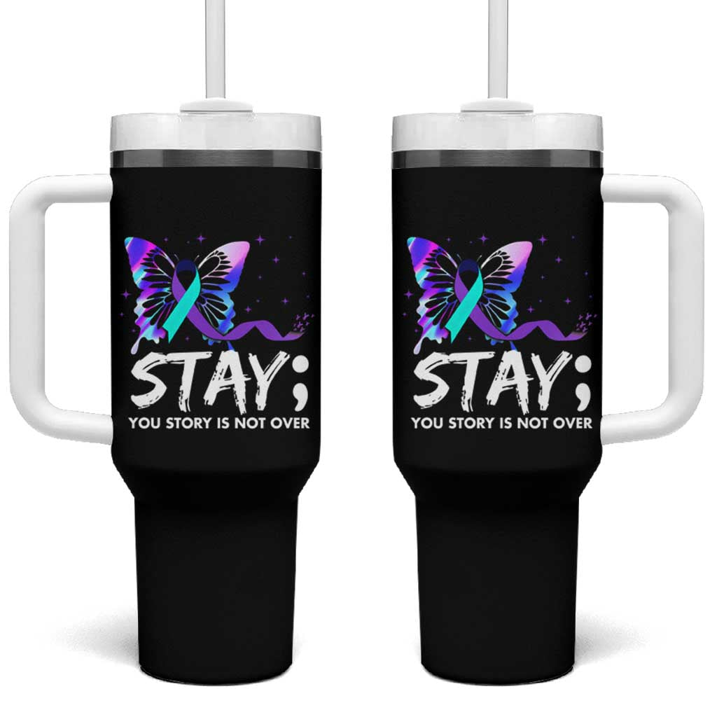 Suicide Prevention Awareness Tumbler With Handle Teal Purple Ribbon Sunflower We Are All Broken That's How the Light Gets In Therapist Psychologist - Wonder Print Shop