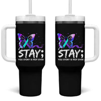 Suicide Prevention Awareness Tumbler With Handle Teal Purple Ribbon Sunflower We Are All Broken That's How the Light Gets In Therapist Psychologist - Wonder Print Shop