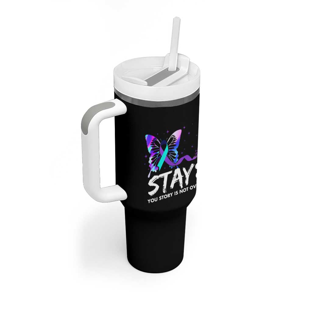 Suicide Prevention Awareness Tumbler With Handle Teal Purple Ribbon Sunflower We Are All Broken That's How the Light Gets In Therapist Psychologist - Wonder Print Shop