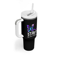 Suicide Prevention Awareness Tumbler With Handle Teal Purple Ribbon Sunflower We Are All Broken That's How the Light Gets In Therapist Psychologist - Wonder Print Shop