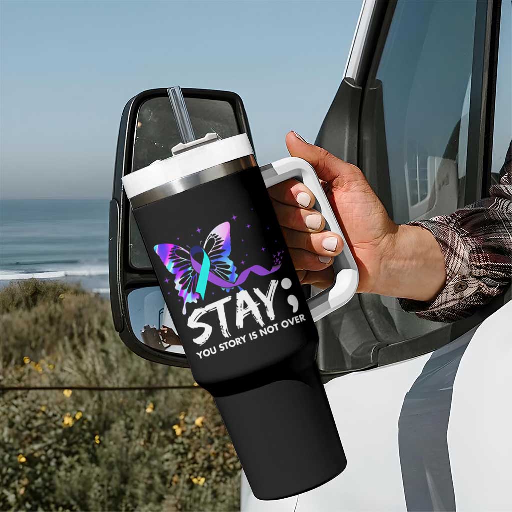 Suicide Prevention Awareness Tumbler With Handle Teal Purple Ribbon Sunflower We Are All Broken That's How the Light Gets In Therapist Psychologist - Wonder Print Shop