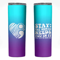 Suicide Prevention Awareness Skinny Tumbler Teal Purple Ribbon Stay World Needs You Call 988 Mental Health Groovy - Wonder Print Shop