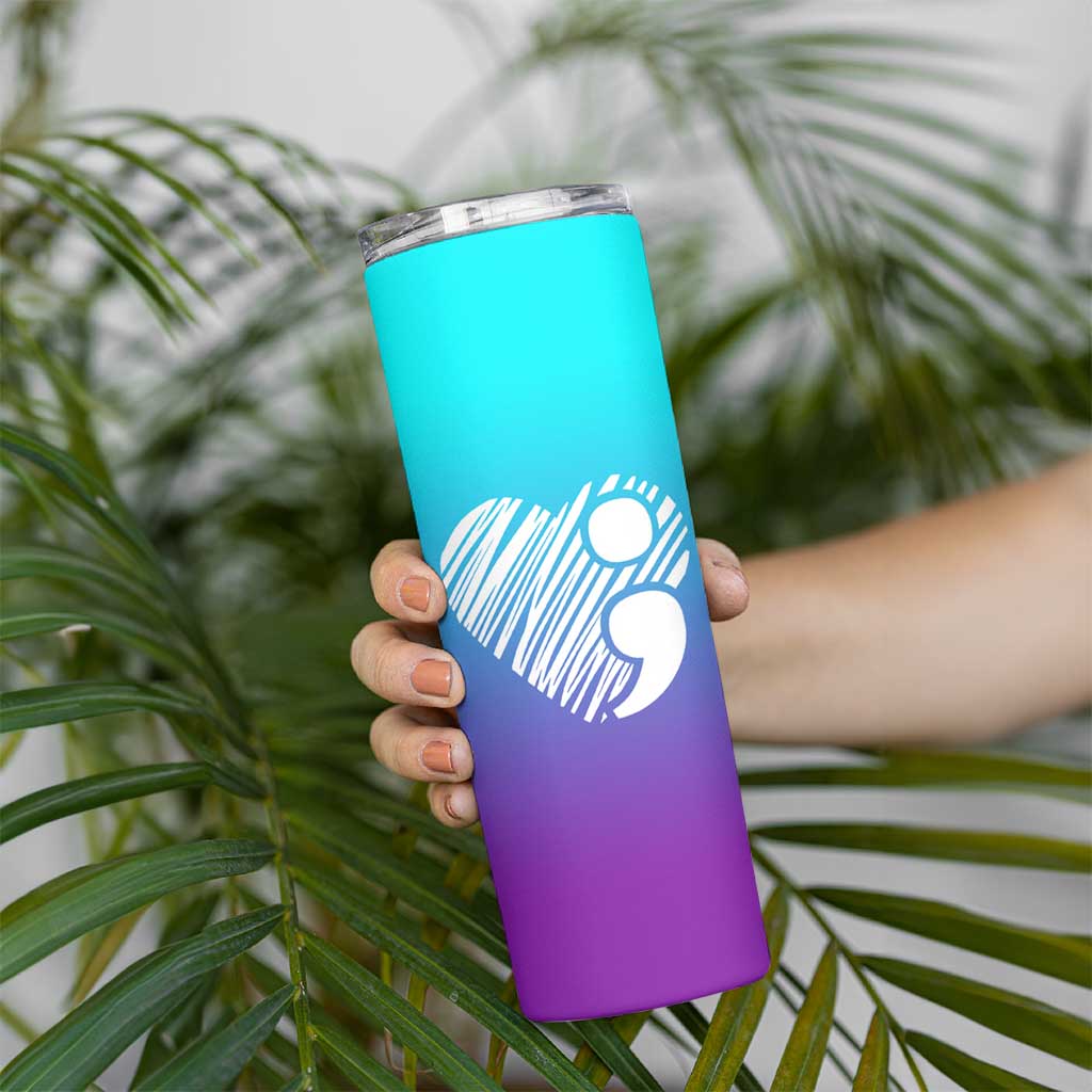 Suicide Prevention Awareness Skinny Tumbler Teal Purple Ribbon Stay World Needs You Call 988 Mental Health Groovy - Wonder Print Shop