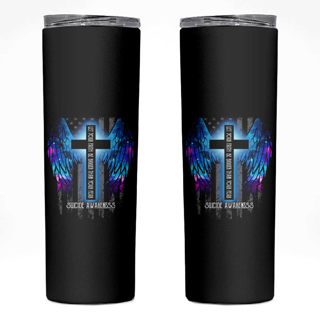 Suicide Prevention Awareness Skinny Tumbler Let Your Faith Be Bigger Than Your Fear Teal Purple Christian American Flag - Wonder Print Shop