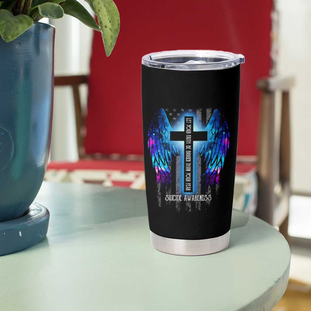 Suicide Prevention Awareness Tumbler Cup Let Your Faith Be Bigger Than Your Fear Teal Purple Christian American Flag - Wonder Print Shop