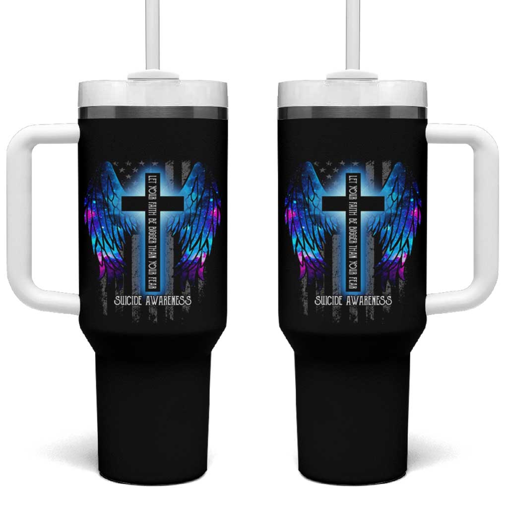 Suicide Prevention Awareness Tumbler With Handle Let Your Faith Be Bigger Than Your Fear Teal Purple Christian American Flag - Wonder Print Shop