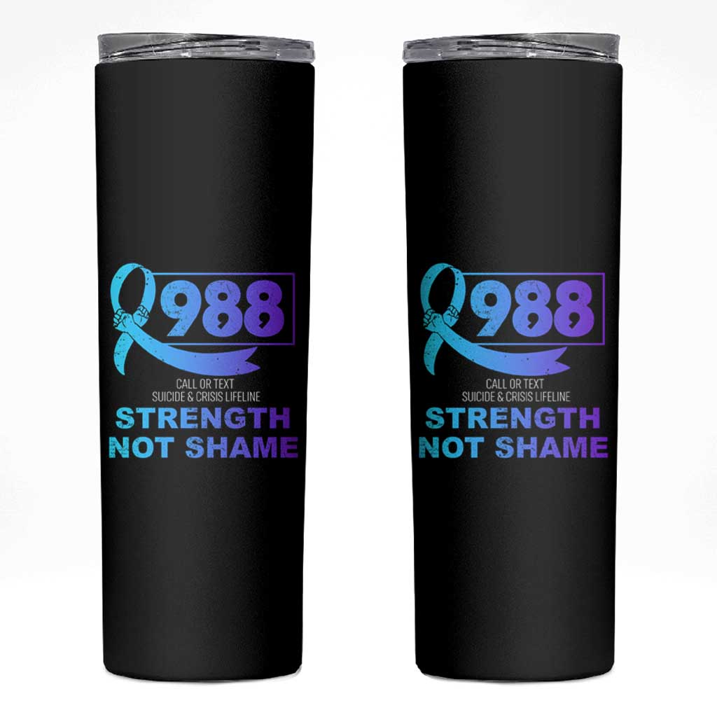 Suicide Prevention Awareness Skinny Tumbler Teal Purple Call 988 Strength Not Shame - Wonder Print Shop
