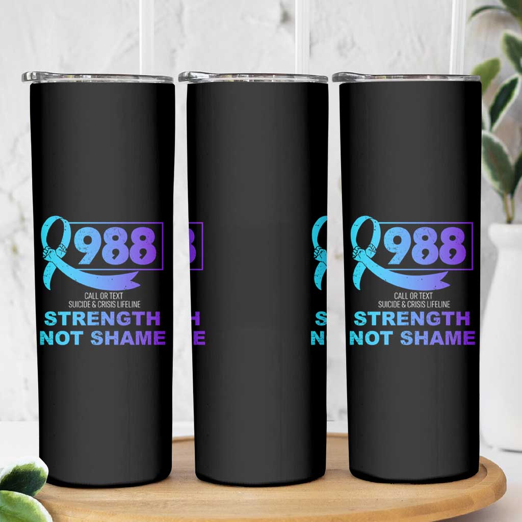 Suicide Prevention Awareness Skinny Tumbler Teal Purple Call 988 Strength Not Shame - Wonder Print Shop