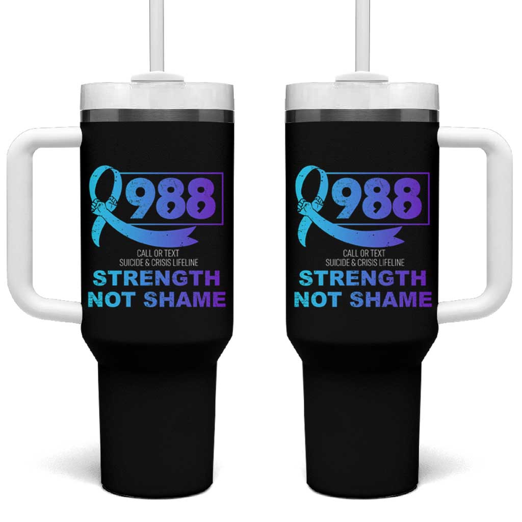 Suicide Prevention Awareness Tumbler With Handle Teal Purple Call 988 Strength Not Shame - Wonder Print Shop