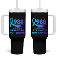 Suicide Prevention Awareness Tumbler With Handle Teal Purple Call 988 Strength Not Shame - Wonder Print Shop