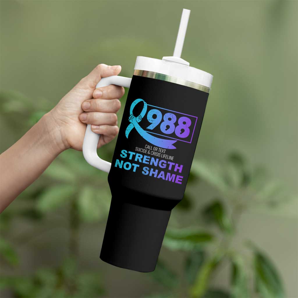Suicide Prevention Awareness Tumbler With Handle Teal Purple Call 988 Strength Not Shame - Wonder Print Shop