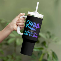 Suicide Prevention Awareness Tumbler With Handle Teal Purple Call 988 Strength Not Shame - Wonder Print Shop