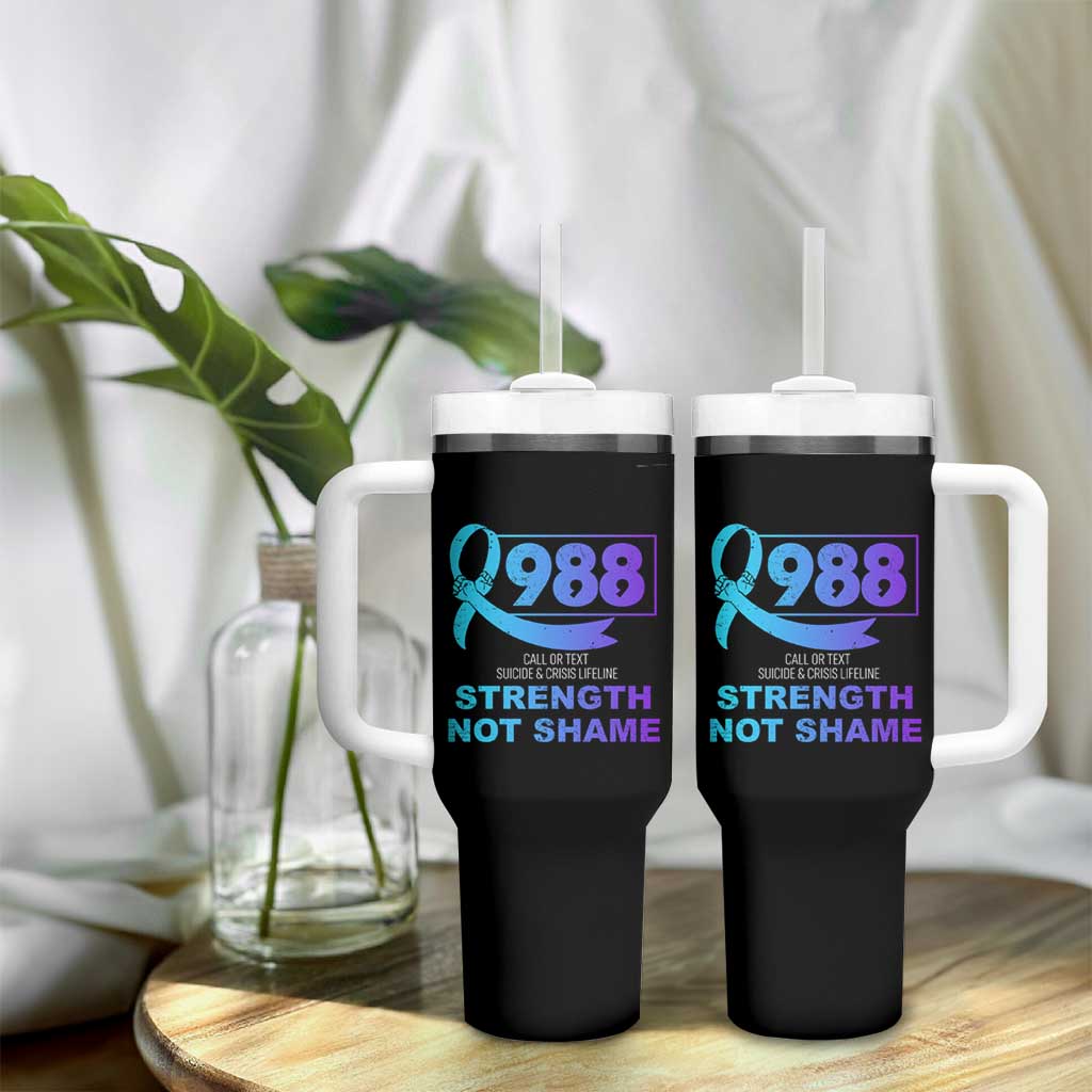 Suicide Prevention Awareness Tumbler With Handle Teal Purple Call 988 Strength Not Shame - Wonder Print Shop