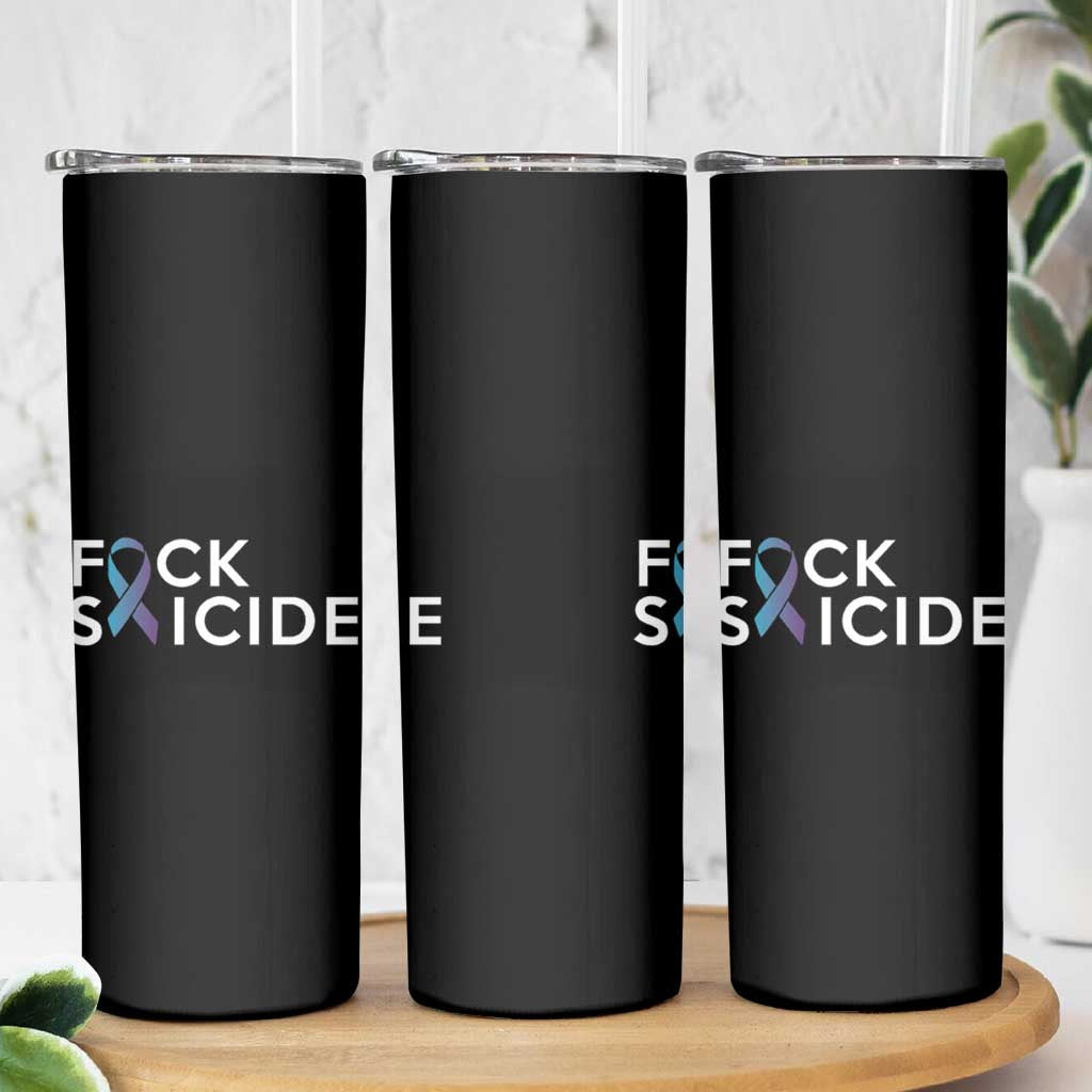 Suicide Prevention Awareness Skinny Tumbler Teal Purple Ribbon Fuck Suicide - Wonder Print Shop