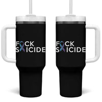 Suicide Prevention Awareness Tumbler With Handle Teal Purple Ribbon Fuck Suicide - Wonder Print Shop
