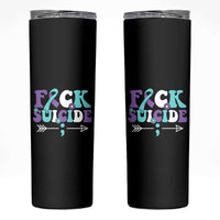 Suicide Prevention Awareness Skinny Tumbler Teal Purple Ribbon Fuck Suicide - Wonder Print Shop