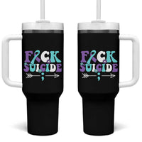 Suicide Prevention Awareness Tumbler With Handle Teal Purple Ribbon Fuck Suicide - Wonder Print Shop
