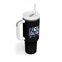 Suicide Prevention Awareness Tumbler With Handle Teal Purple Ribbon Fuck Suicide - Wonder Print Shop