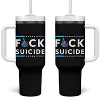 Suicide Prevention Awareness Tumbler With Handle Teal Purple Fuck Suicide - Wonder Print Shop