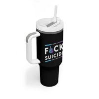 Suicide Prevention Awareness Tumbler With Handle Teal Purple Fuck Suicide - Wonder Print Shop