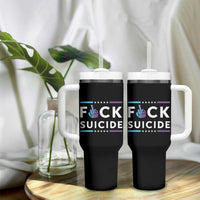 Suicide Prevention Awareness Tumbler With Handle Teal Purple Fuck Suicide - Wonder Print Shop