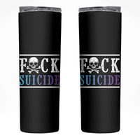Suicide Prevention Awareness Skinny Tumbler Teal Purple Fuck Suicide Skull and Crossbones Skeleton - Wonder Print Shop