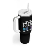 Suicide Prevention Awareness Tumbler With Handle Teal Purple Fuck Suicide Skull and Crossbones Skeleton - Wonder Print Shop