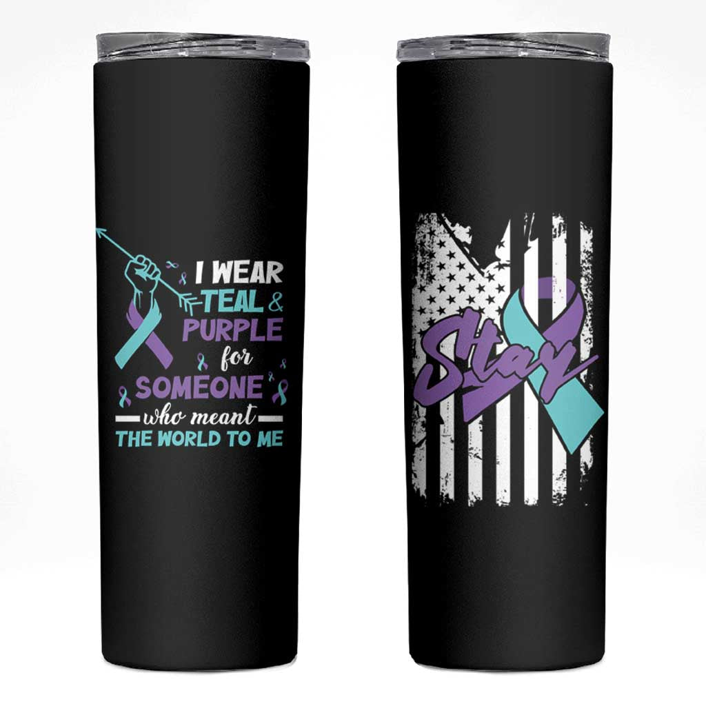 Suicide Prevention Awareness Skinny Tumbler American Flag Teal & Purple Ribbon Support You Matter Therapist Psychologist - Wonder Print Shop
