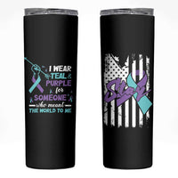 Suicide Prevention Awareness Skinny Tumbler American Flag Teal & Purple Ribbon Support You Matter Therapist Psychologist - Wonder Print Shop