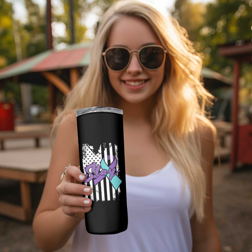Suicide Prevention Awareness Skinny Tumbler American Flag Teal & Purple Ribbon Support You Matter Therapist Psychologist - Wonder Print Shop