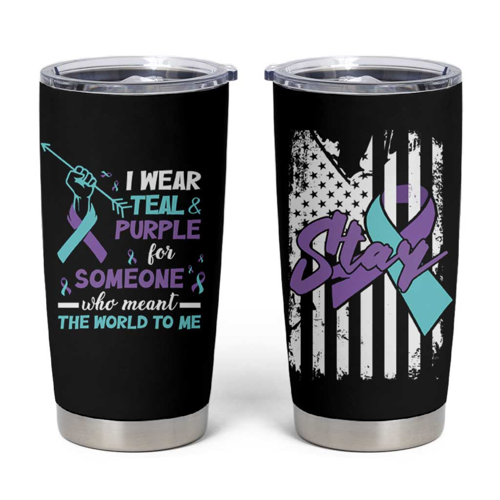 Suicide Prevention Awareness Tumbler Cup American Flag Teal & Purple Ribbon Support You Matter Therapist Psychologist - Wonder Print Shop