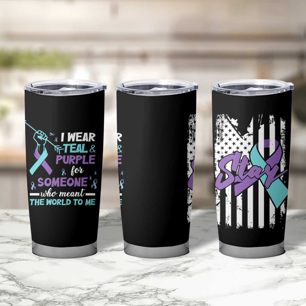 Suicide Prevention Awareness Tumbler Cup American Flag Teal & Purple Ribbon Support You Matter Therapist Psychologist - Wonder Print Shop