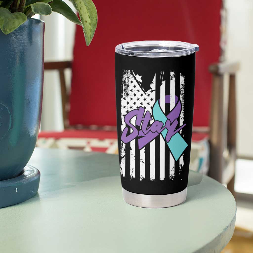 Suicide Prevention Awareness Tumbler Cup American Flag Teal & Purple Ribbon Support You Matter Therapist Psychologist - Wonder Print Shop