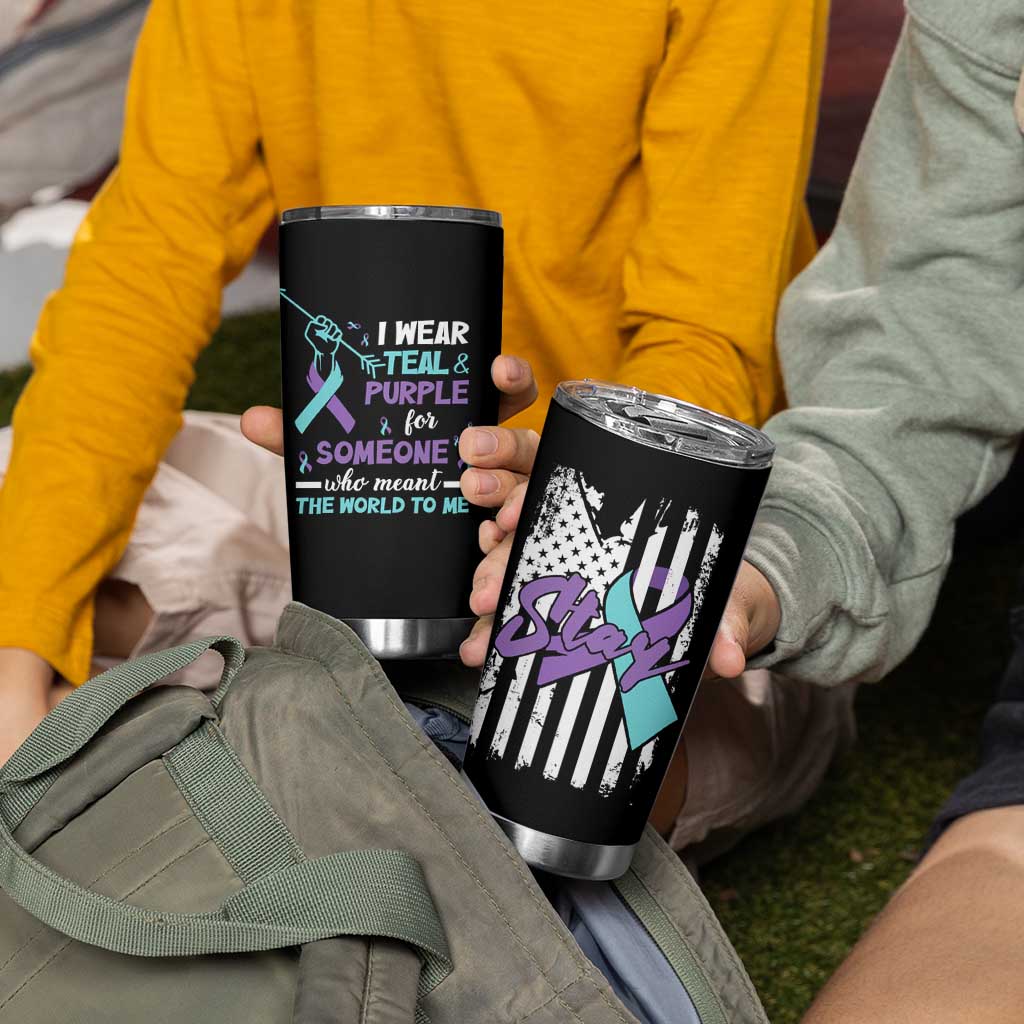 Suicide Prevention Awareness Tumbler Cup American Flag Teal & Purple Ribbon Support You Matter Therapist Psychologist - Wonder Print Shop