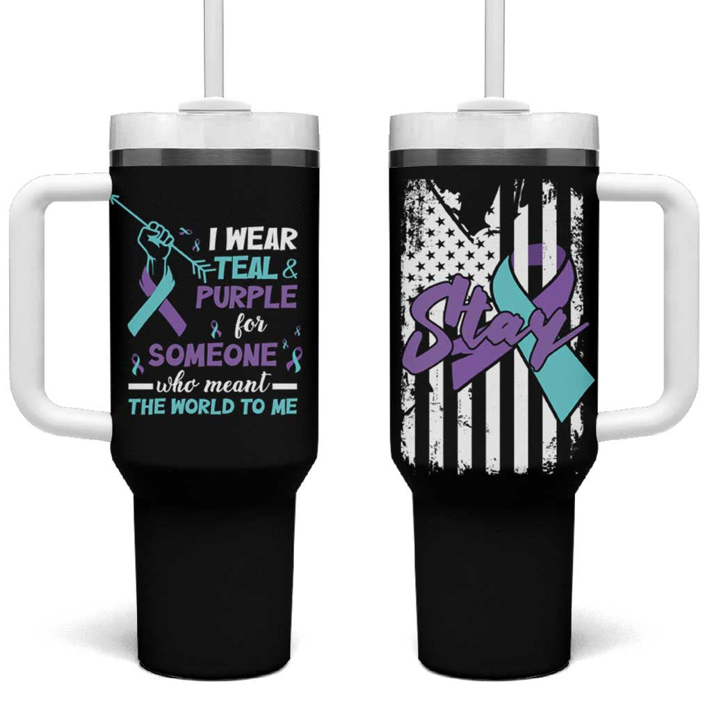 Suicide Prevention Awareness Tumbler With Handle American Flag Teal & Purple Ribbon Support You Matter Therapist Psychologist - Wonder Print Shop