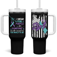Suicide Prevention Awareness Tumbler With Handle American Flag Teal & Purple Ribbon Support You Matter Therapist Psychologist - Wonder Print Shop