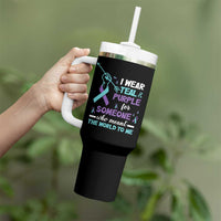Suicide Prevention Awareness Tumbler With Handle American Flag Teal & Purple Ribbon Support You Matter Therapist Psychologist - Wonder Print Shop