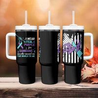 Suicide Prevention Awareness Tumbler With Handle American Flag Teal & Purple Ribbon Support You Matter Therapist Psychologist - Wonder Print Shop